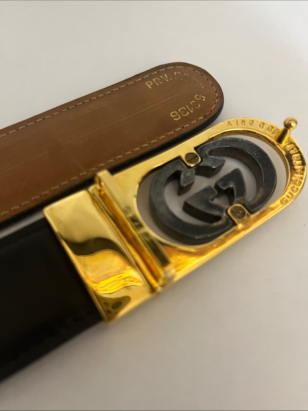vintage Gucci Interlocking G belt gold/silver reversible black tan 32/34 036 - Picture 2 of 4